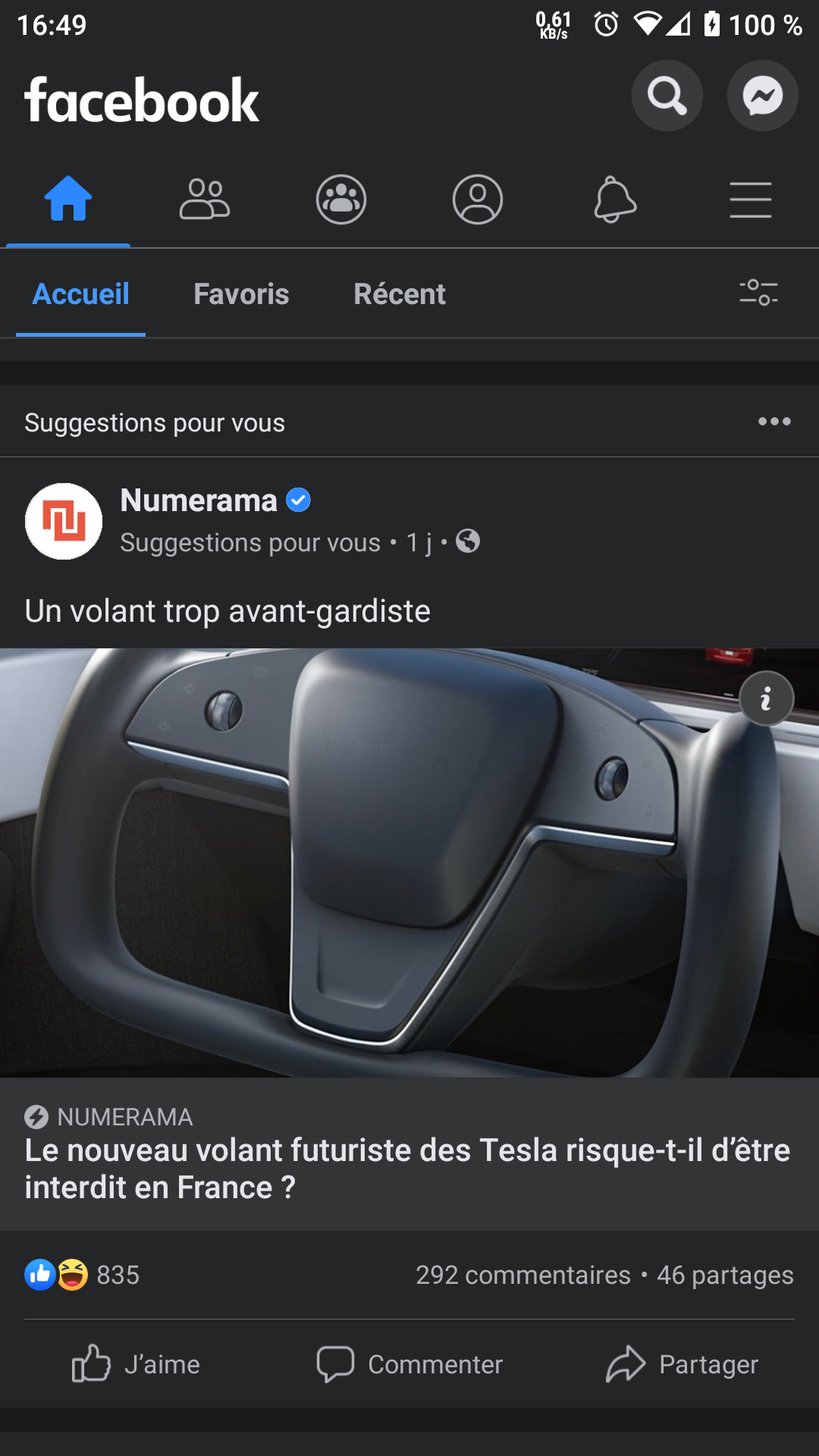 Le mode sombre est disponible sur l'appli Facebook Android