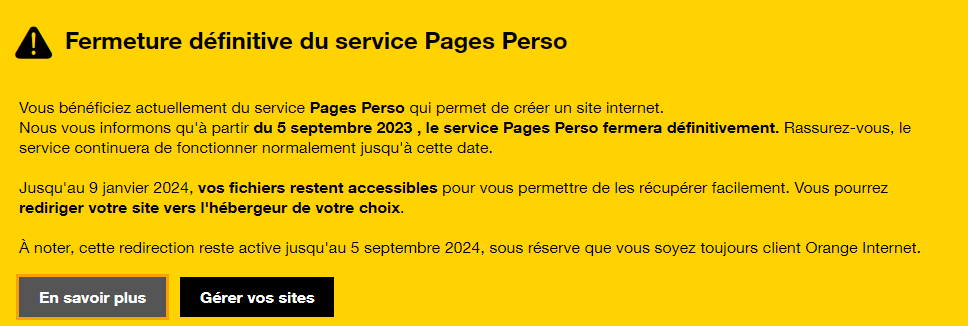 La fin des pages perso Orange